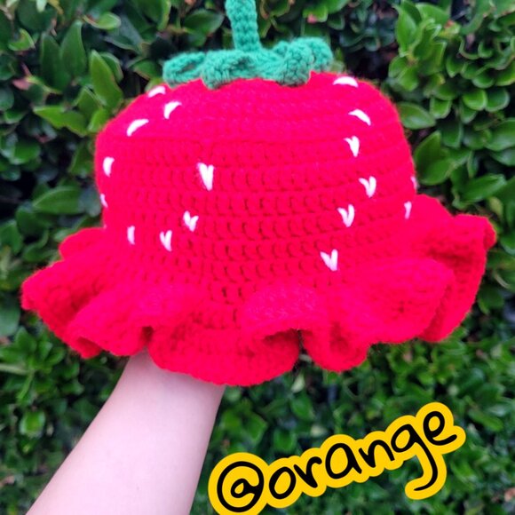 Hand Crafted Accessories - Crocheted Strawberry Bucket Hat New